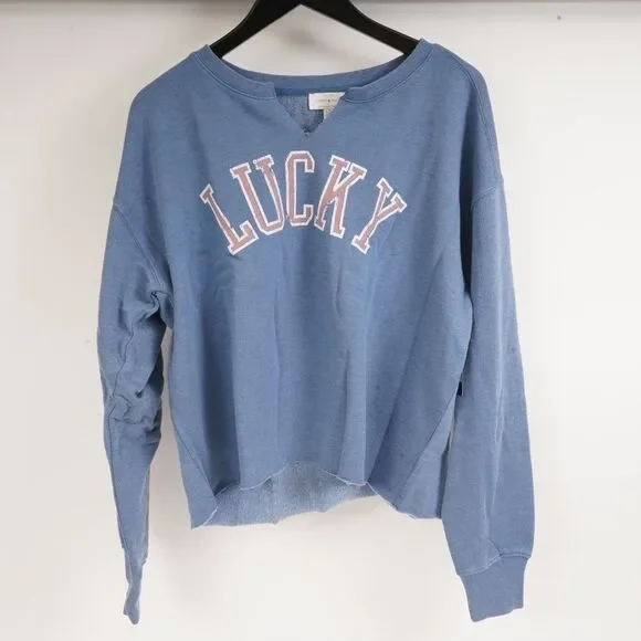 NWT Lucky Brand Light Blue V Neck Cut Off Sweater Size L - Picture 1 of 8